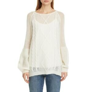 CO Women's‎ Loose Weave Cable Knit Mohair Alpaca Oversized Sweater Ivory MD $695